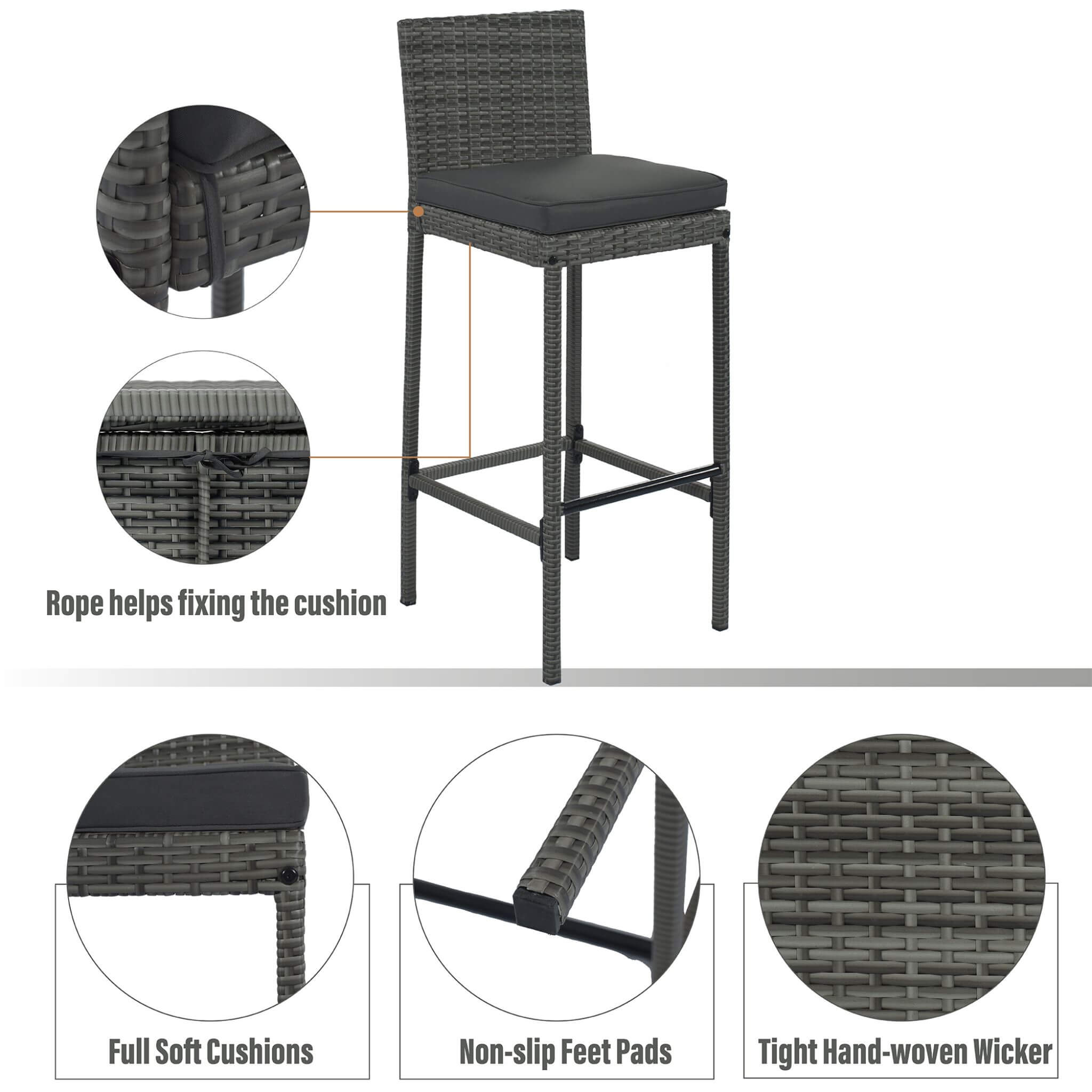 5-Piece Wicker Patio Bar Set With Cushions & Acacia Table