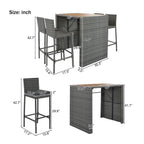 5-Piece Wicker Patio Bar Set With Cushions & Acacia Table