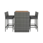 5-Piece Wicker Patio Bar Set With Cushions & Acacia Table
