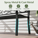 50 Inches Outdoor Garden Bench with Floral Design Backrest and Slatted Seat-Black