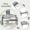50 Inches Outdoor Garden Bench with Floral Design Backrest and Slatted Seat-Black