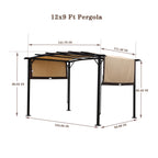 12' x 9' Outdoor Patio Pergola Gazebo - Steel Frame Sun Shelter With Retractable Canopy