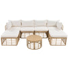 7 Pieces Outdoor Patio Furniture, All-Weather Rattan Sectional Sofa Set with table