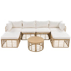 7 Pieces Outdoor Patio Furniture, All-Weather Rattan Sectional Sofa Set with table