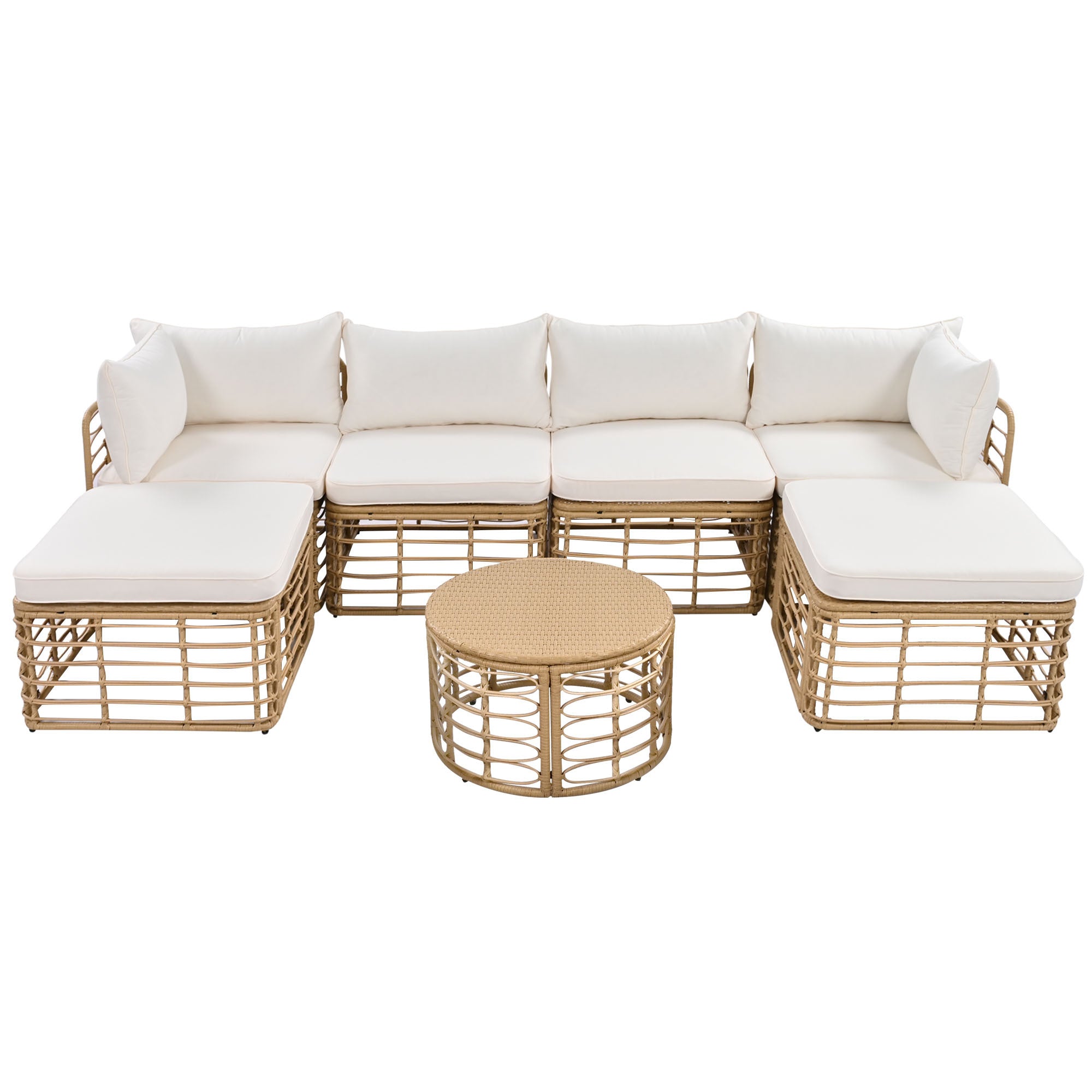 7 Pieces Outdoor Patio Furniture, All-Weather Rattan Sectional Sofa Set with table