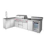 95.8"  6+1 Burner 95,500 BTU Outdoor Kitchen Island Grill Silver + Sink + Refrigerator + Bar Table