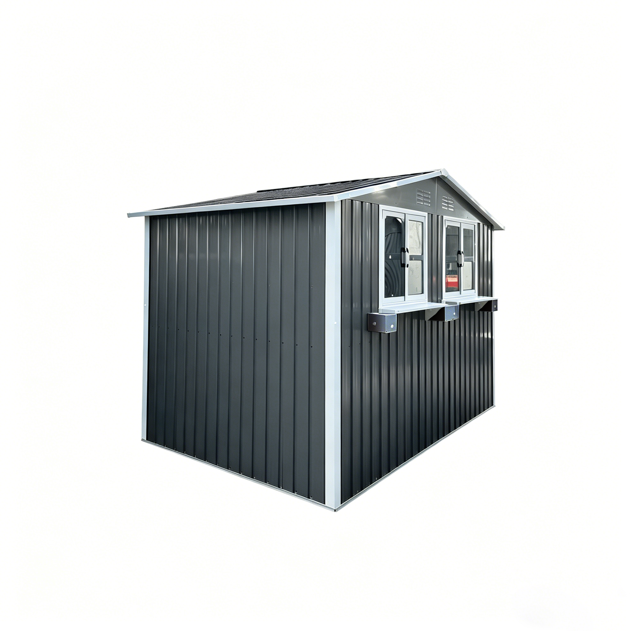 6x9 FT Outdoor Metal Storage Shed with Window & Flower Rack