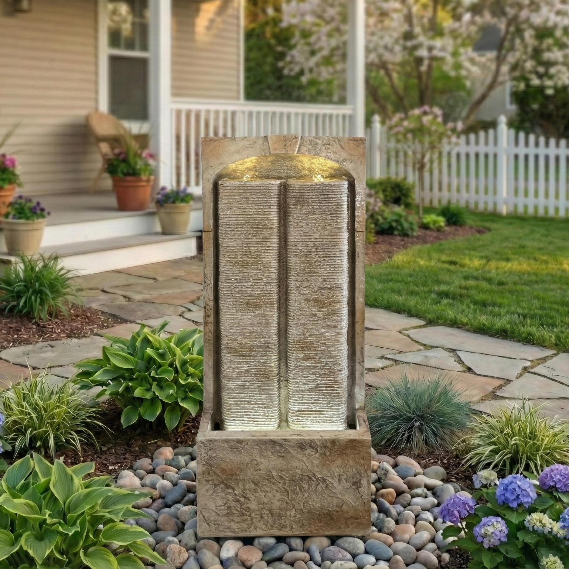 39 Inch Outdoor Water Fountain with Pump and LED Lights