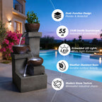 Tiered Cascading Jar Outdoor Fountain with LED Lights