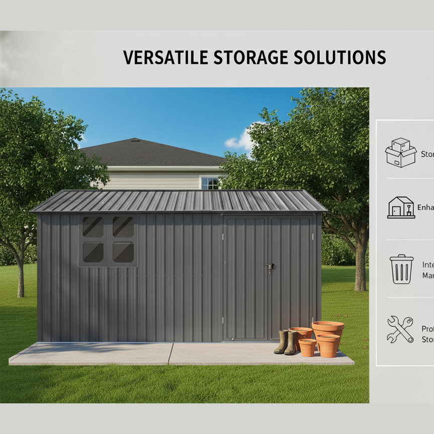12 x 10 Ft Metal Garden Shed for Outdoor Storage