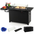 52 Inches Outdoor Wicker Gas Fire Pit Propane Fire Table with Cover