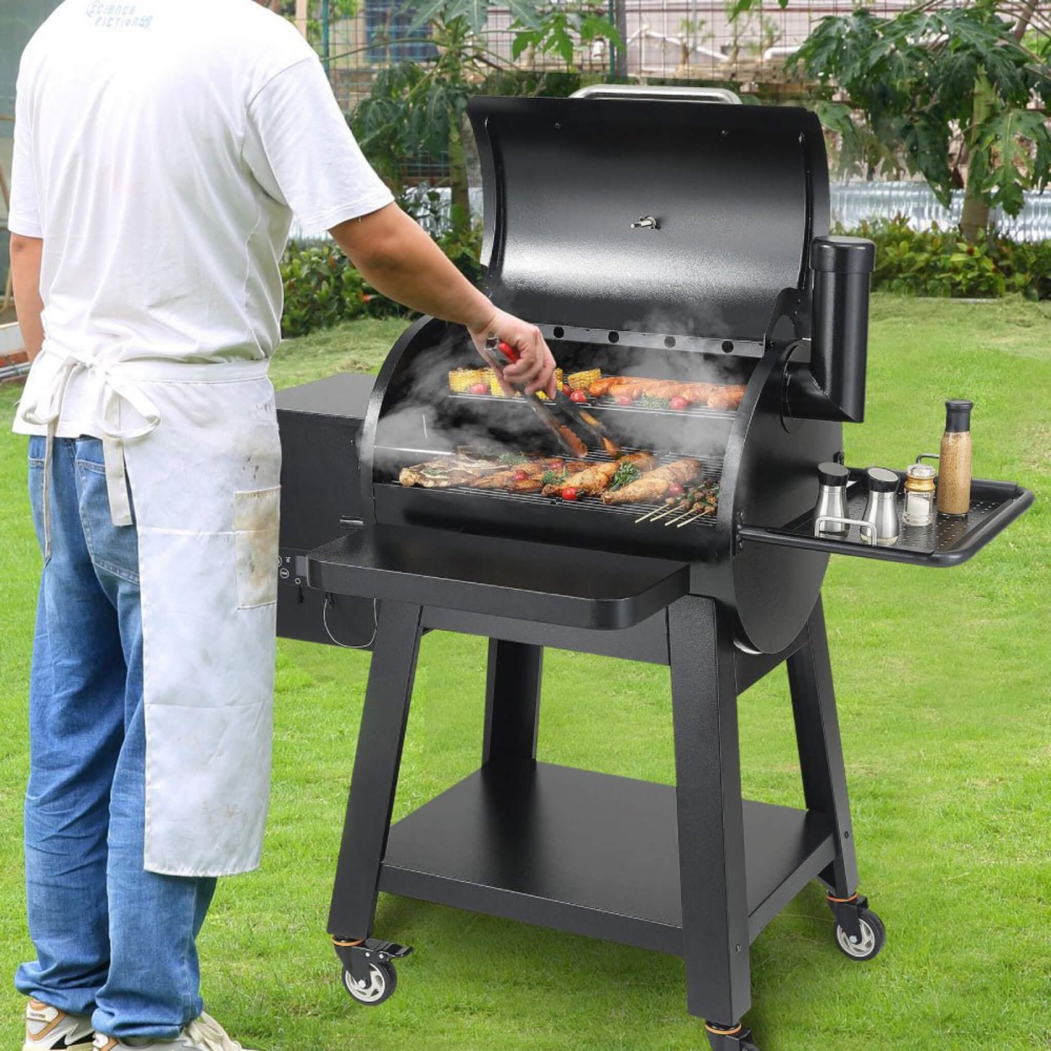 53-Inch Heavy-Duty Portable Wood Pellet BBQ Grill With Cart