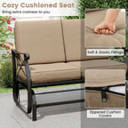 Outdoor 2-Person Glider Rocking Chair Loveseat with Thick Cushions and Metal Frame-Brown
