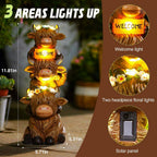 Garden Highland Cow Statue Solar Outdoor Decor with Flower Decoration Funny Triple Highland Cow Decor