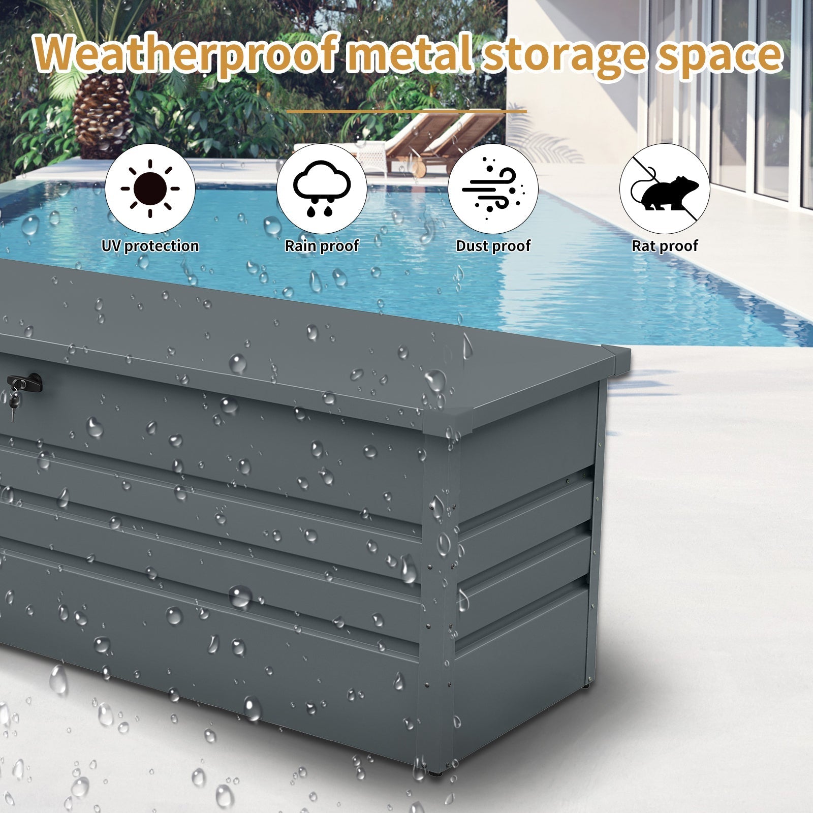 260 Gallon Metal Outdoor Deck Box Waterproof