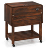 54 Quart Wooden Cooler Cart for Patio Rolling Ice Chest with Shelves-Brown