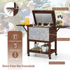 54 Quart Wooden Cooler Cart for Patio Rolling Ice Chest with Shelves-Brown