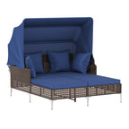 Outdoor Daybed with Retractable Canopy - Wicker Rattan Patio Lounger