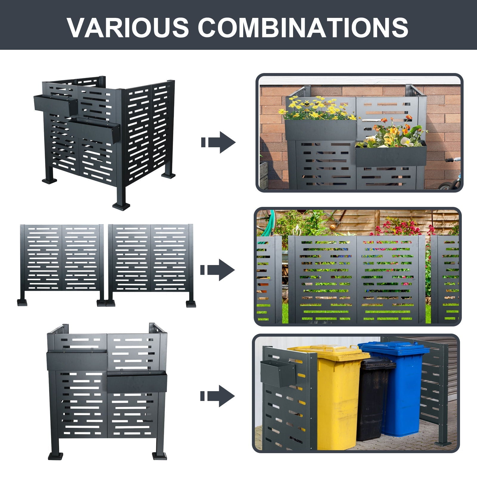 Air Conditioner Fence For Outdoor Units, Metal Privacy Fence Cover, 3 Fence Panel