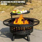 36 Inch Outdoor Fire Pit with Grill,Wood Burning Firepits for outside with Lid & Fire Poker,Metal 3-In-1 Fire Pit Table with Cooking Grate,Outdoor Fireplaces for Bonfire,Yard,Bbqï¼ˆJet Blackï¼‰