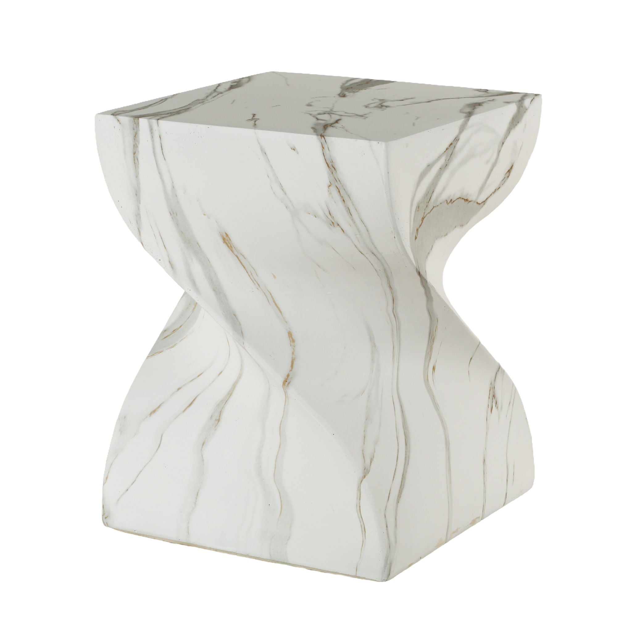 Outdoor End Table, Twisted Square Side Table For Patio And Garden - Faux Marble