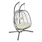 Hanging Swing 2 Seat Chair with Stand, Patio Wicker Hammock Egg Swing with Cushion for Bedroom Garden Indoor Outdoor