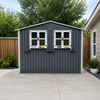 6x9 FT Outdoor Metal Storage Shed with Window & Flower Rack