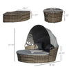 Outdoor Round Daybed Set PE Rattan Dark Gray 4 Piece Canopy