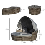 Outdoor Round Daybed Set PE Rattan Dark Gray 4 Piece Canopy
