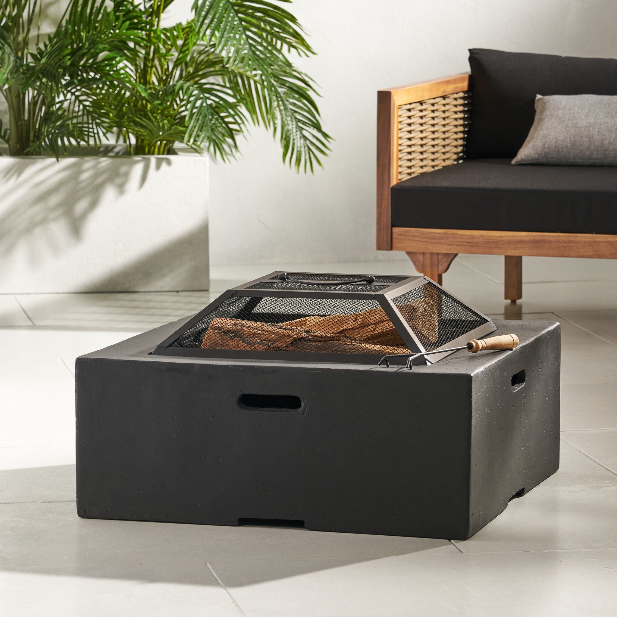 Outdoor Square Wood Burning Fire Pit - Dark Gray