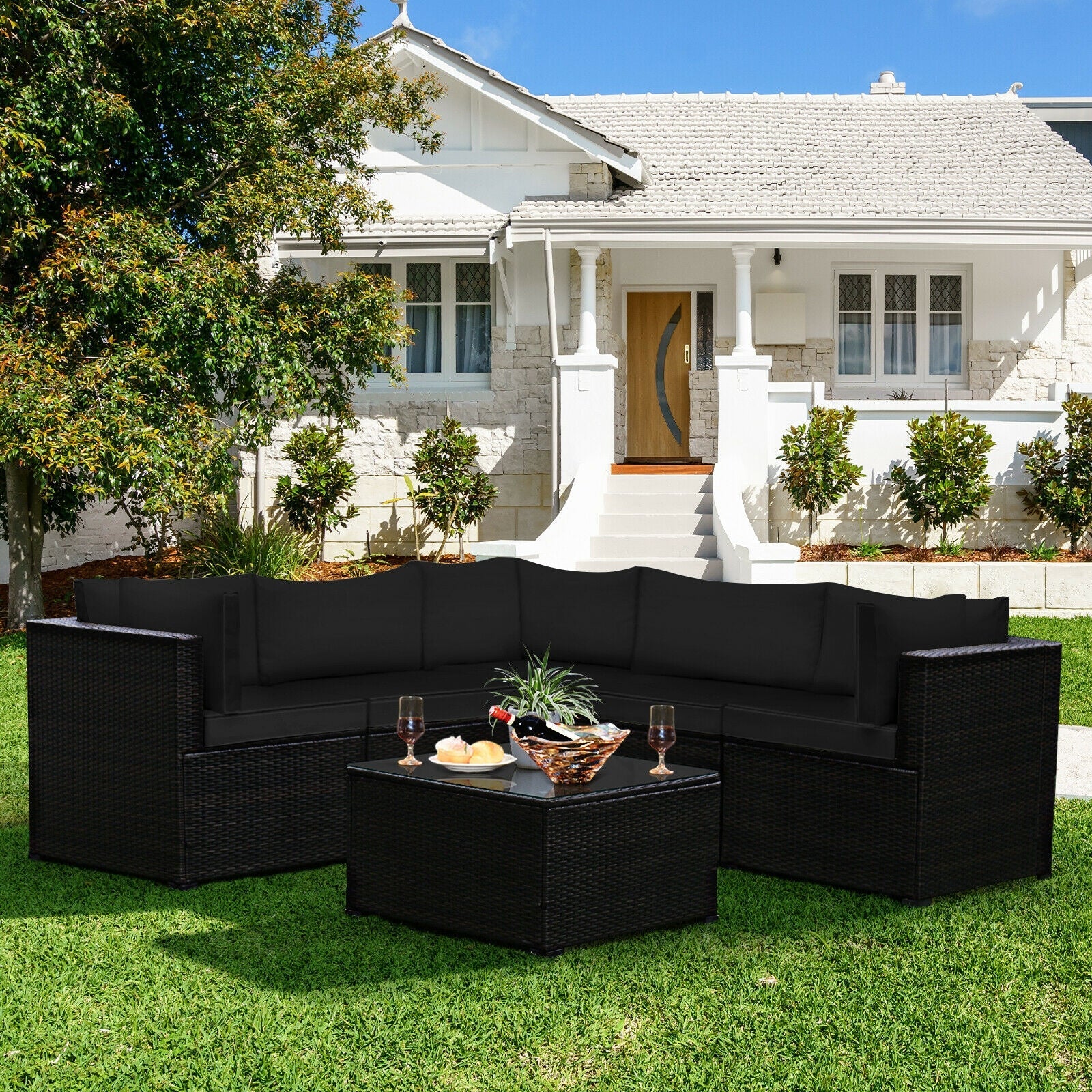 6 Piece Patio Furniture Sofa Set with Cushions