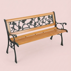 Cast Iron & Wood Outdoor Garden Bench with Ornate Backrest