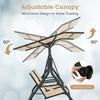 2-Seat Outdoor Cushioned Porch Swing with Adjustable Canopy and Tempered Glass Table