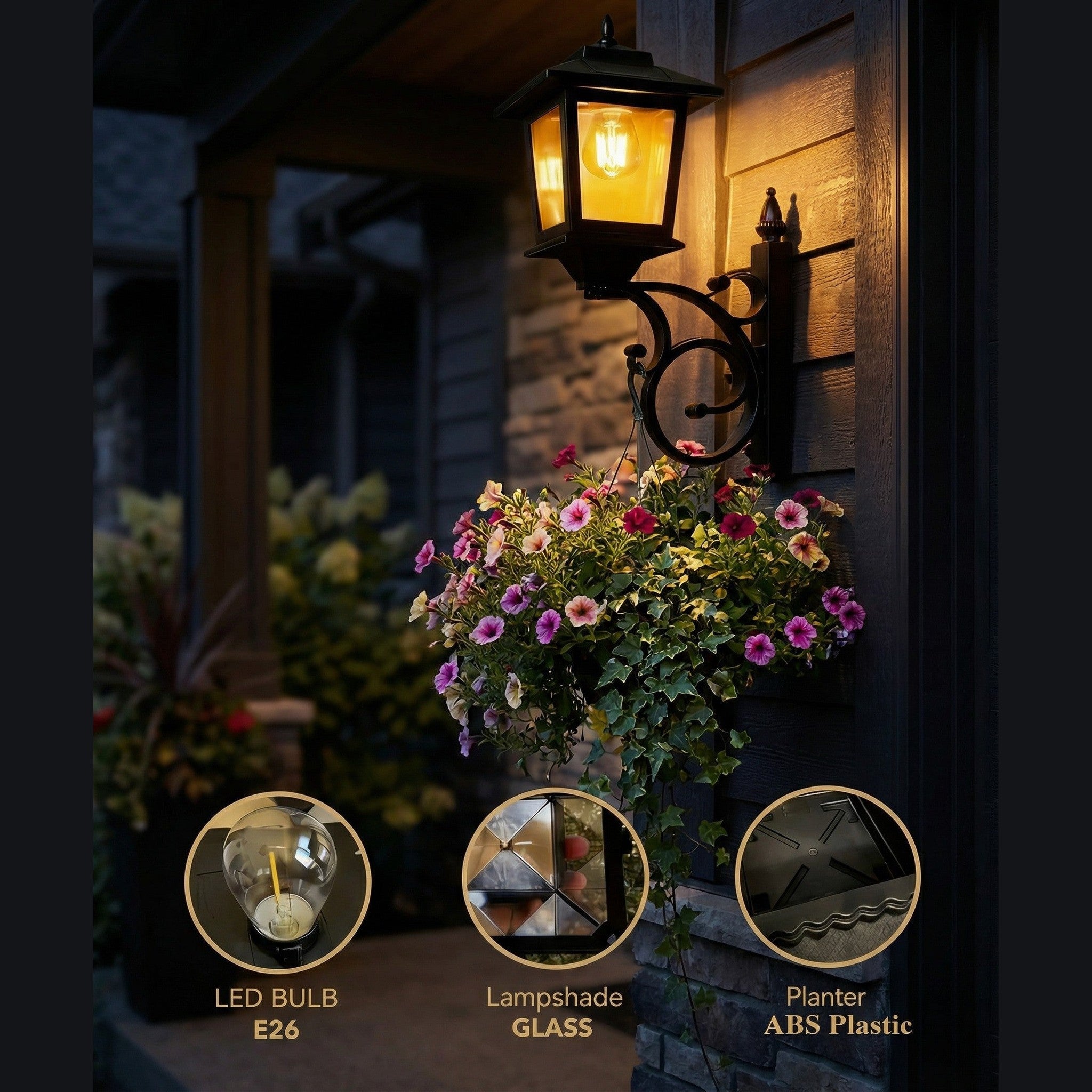 Solar Lamp Post with Flower Pot - Outdoor Garden & Patio Light