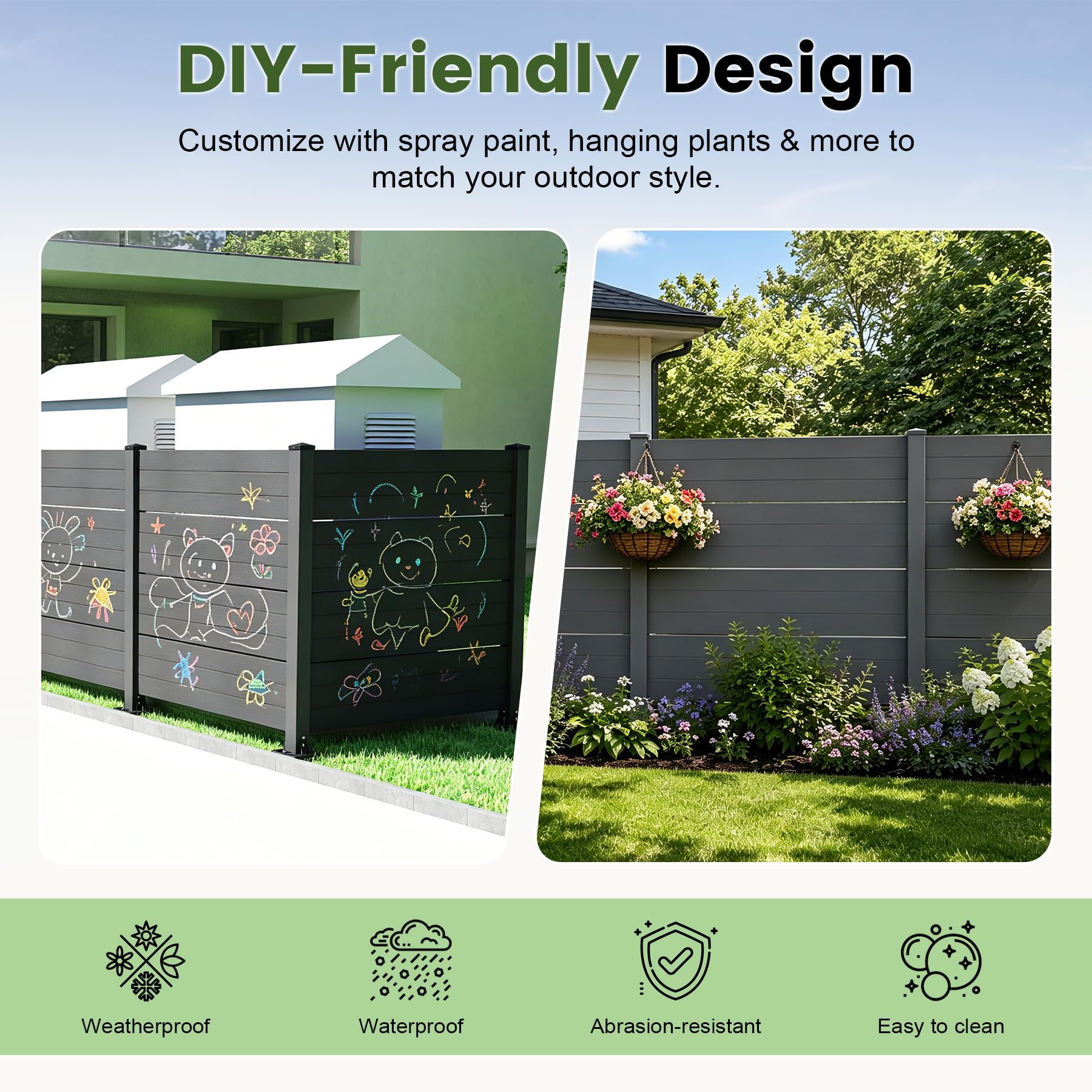 50" W x 49" H Outdoor Privacy Screen with Aluminum Posts, 4 Panels, Dark