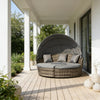 Outdoor Round Daybed Set PE Rattan Dark Gray 4 Piece Canopy