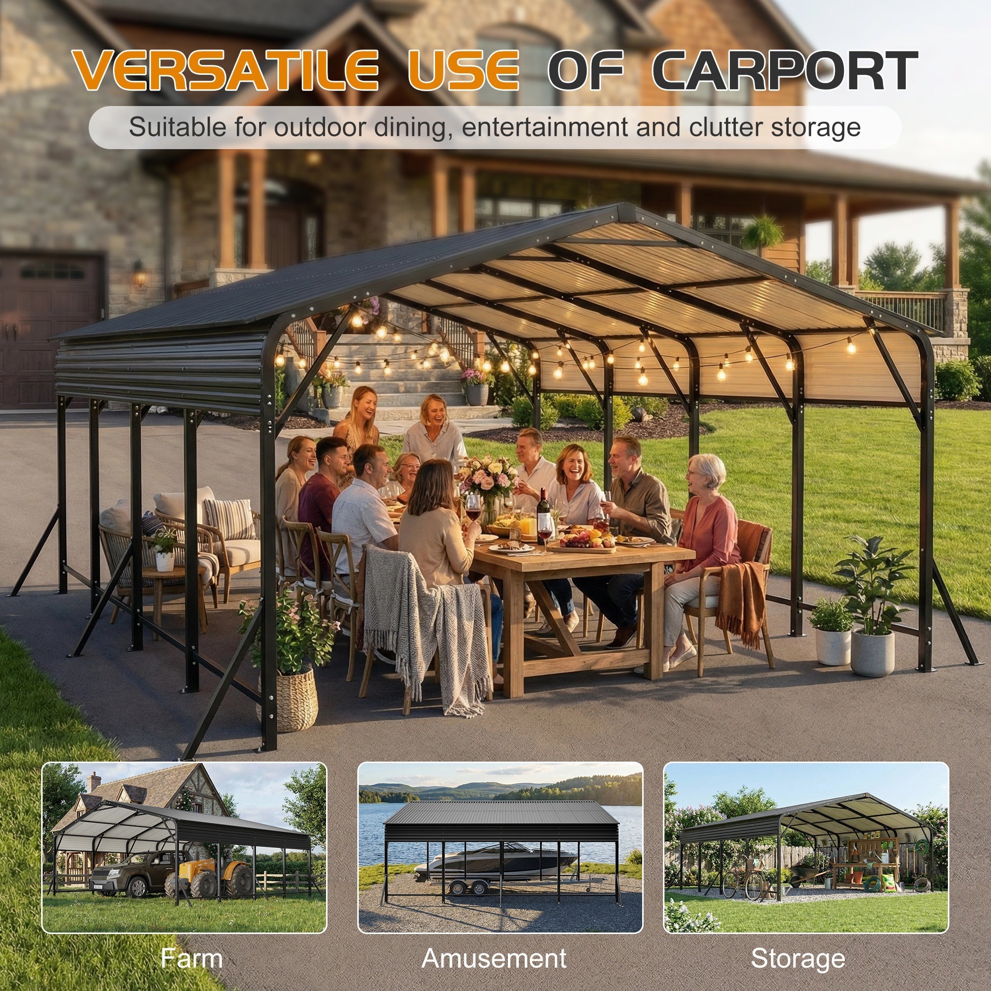 20'x20' Galvanized Steel Carport Canopy