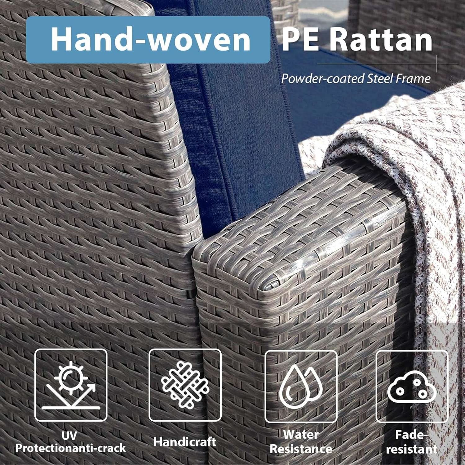 Navy Blue Outdoor Rattan Patio Furniture Set