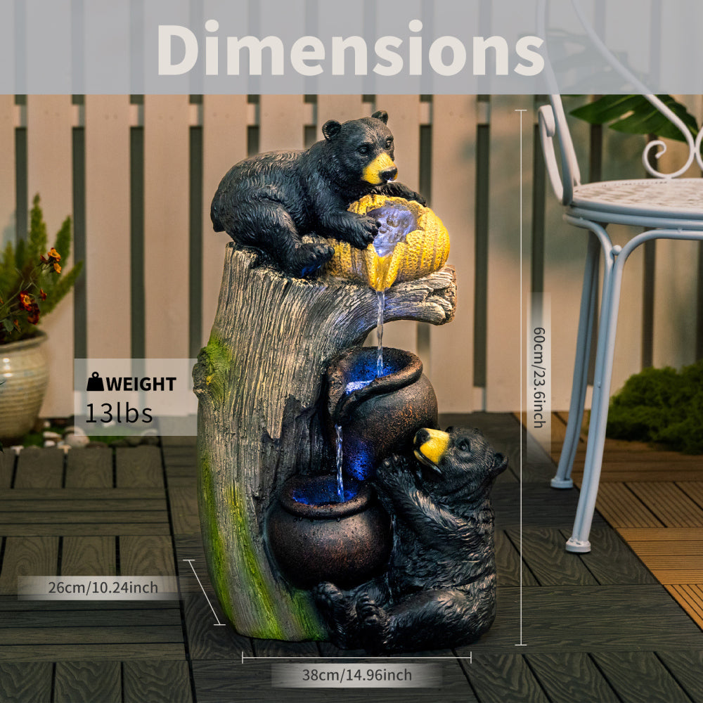 Bear Outdoor Water Fountain with LED Lights | 23.62"