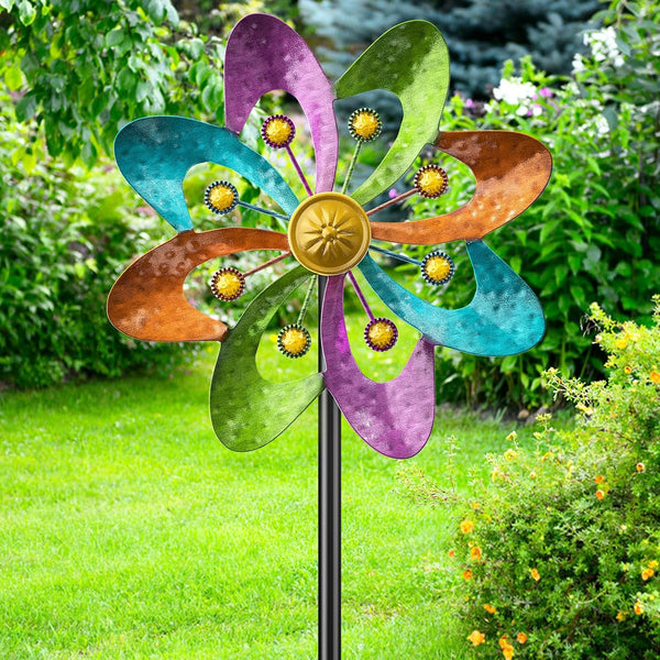 Metal Wind Spinners Outdoor, 360Â° Wind Sculpture Spinner with Metal Stake, Waterproof Spinners Green Kinetic Wind Spinner for Yard Lawn Decor (A- Colourful 1PC)