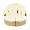 Outdoor Patio Round Rattan Daybed Sectional Beige Retractable Canopy