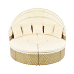 Outdoor Patio Round Rattan Daybed Sectional Beige Retractable Canopy