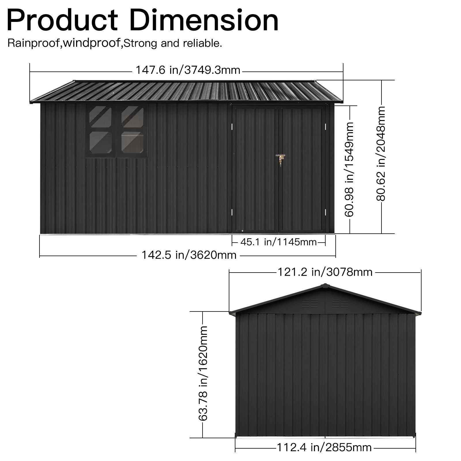 12 x 10 ft Metal Garden Shed