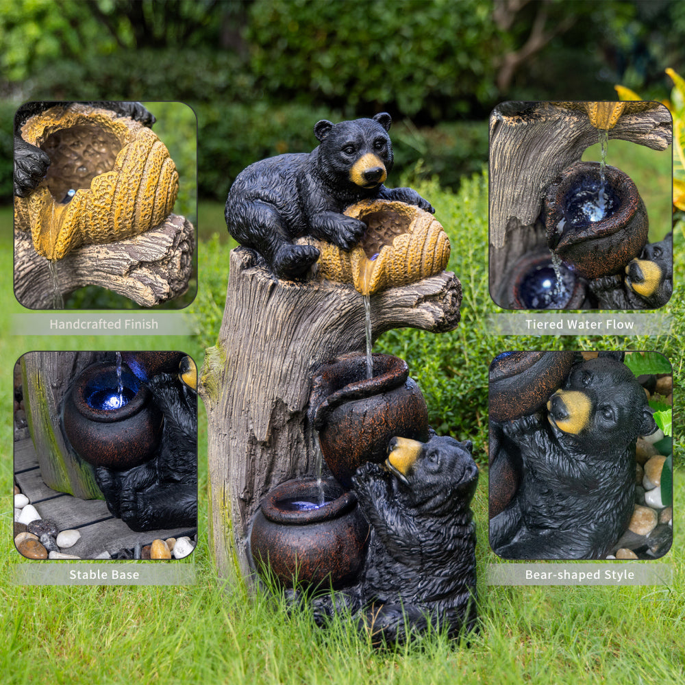 Bear Outdoor Water Fountain with LED Lights | 23.62"