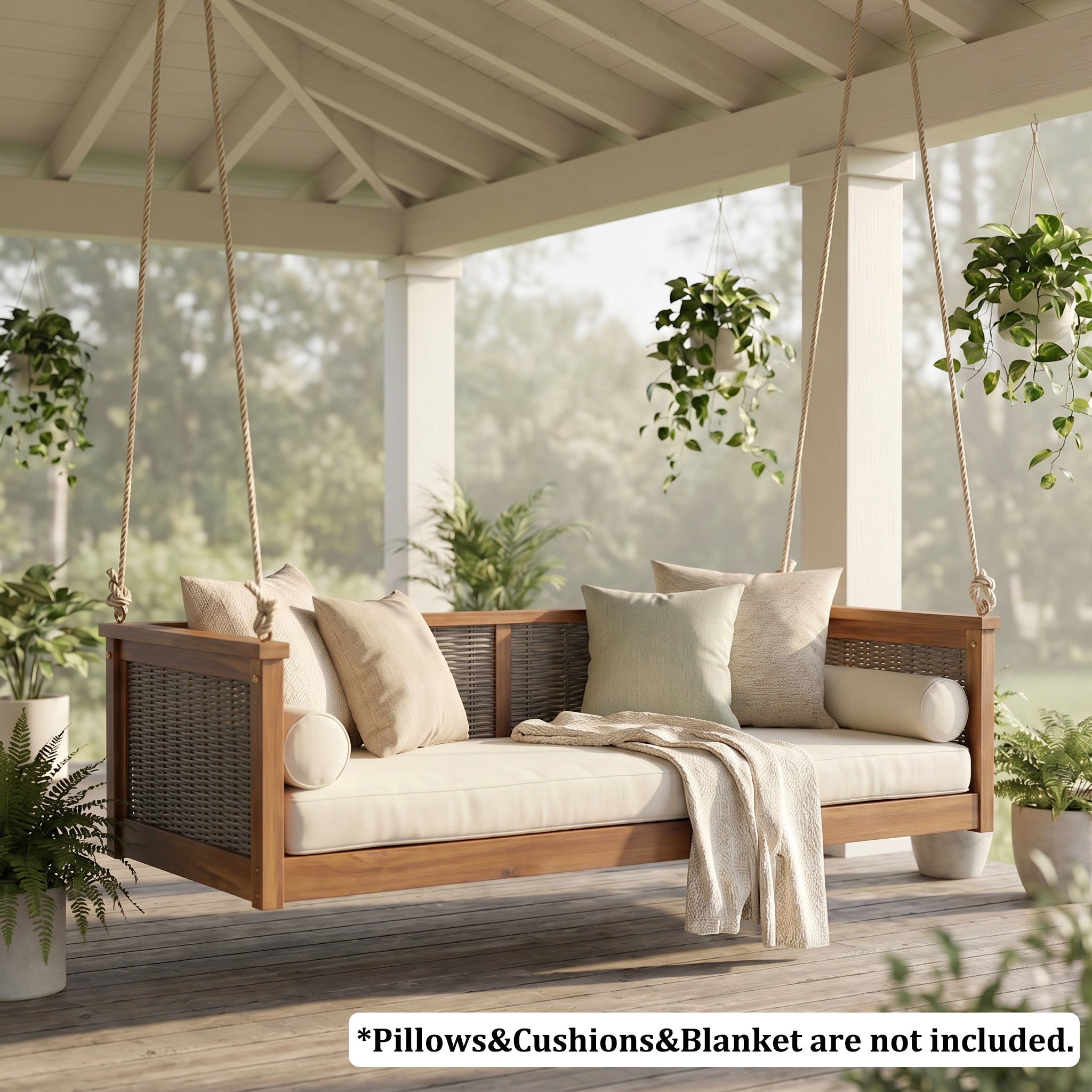 Outdoor Classic Solid Wood Twin Size Swing Bed