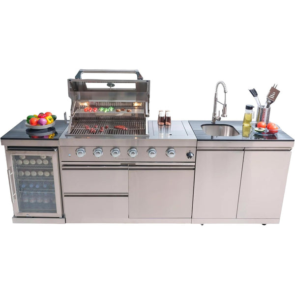 Transform Your Outdoor Living Space with the Ultimate 104" Modular Outdoor Kitchen BBQ Island - Complete with Grill, Sink, Refrigerator, and Storage!