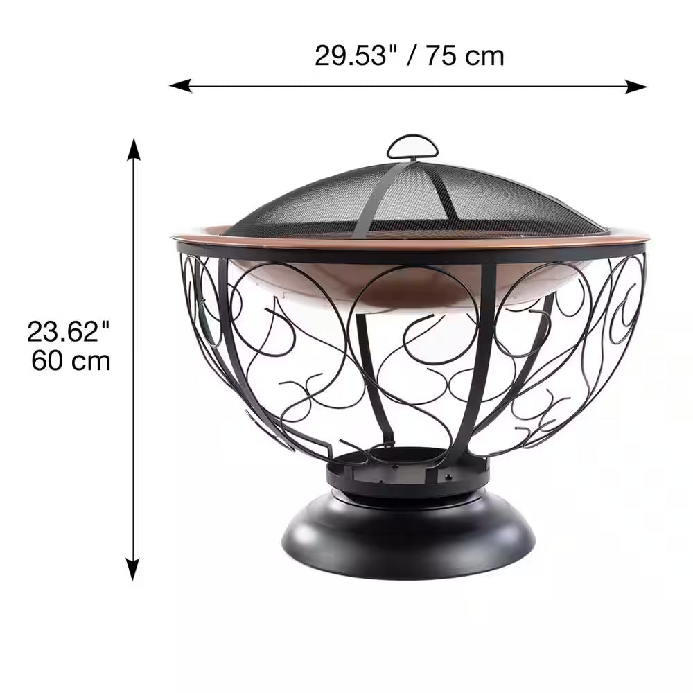 29 In. round Steel Wood Fire Pit with Porcelain Bowl