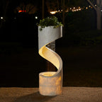 Outdoor Water Fountain with LED Light, Modren Curved Waterfall Fountain with Stone Planter, Faux Terrazzo Spiral Shaped Outdoor Fountains Water Feature for Garden Patio Deck Porch, 40.25â€H