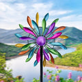 Wind Spinners Outdoor Metal, 360Â° Kinetic Wind Spinner with Stake, Metal Garden Yard Patio Lawn Windmill Decor (12.6" Dia, 56.7" H, Rainbow Petal)