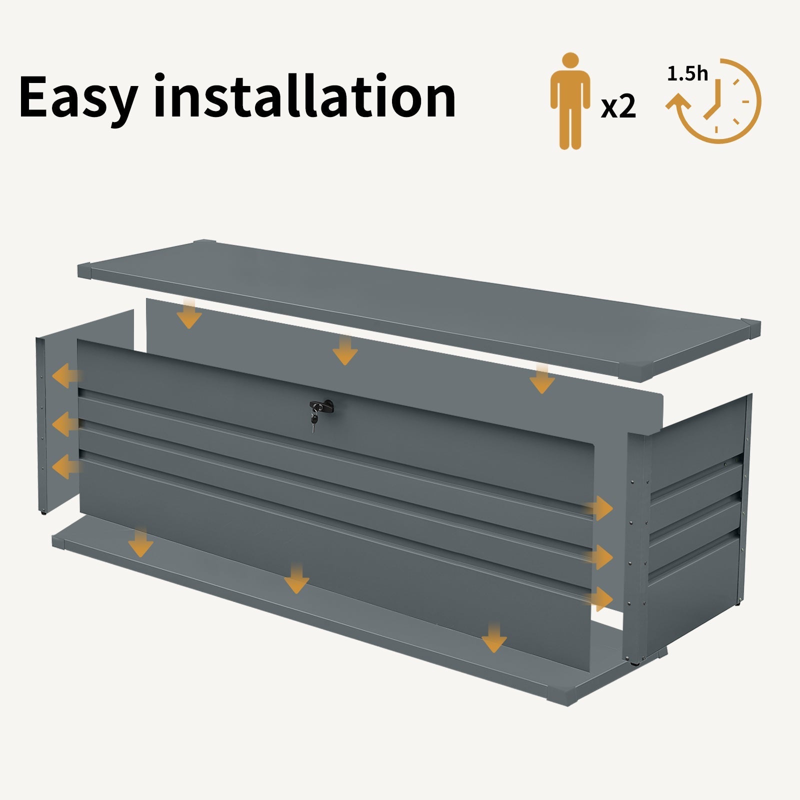 260 Gallon Metal Outdoor Deck Box Waterproof